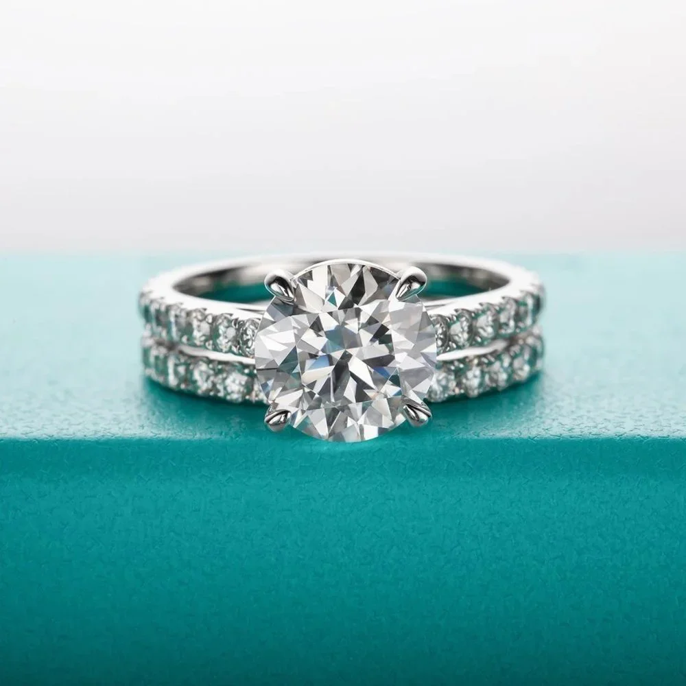 Certified 4.14ct. t.w. Moissanite Diamond Wedding Ring Set NEW - Picture 5 of 13